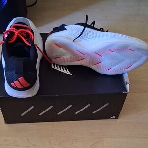 Adidas Black and White Shoes with Red Highlights